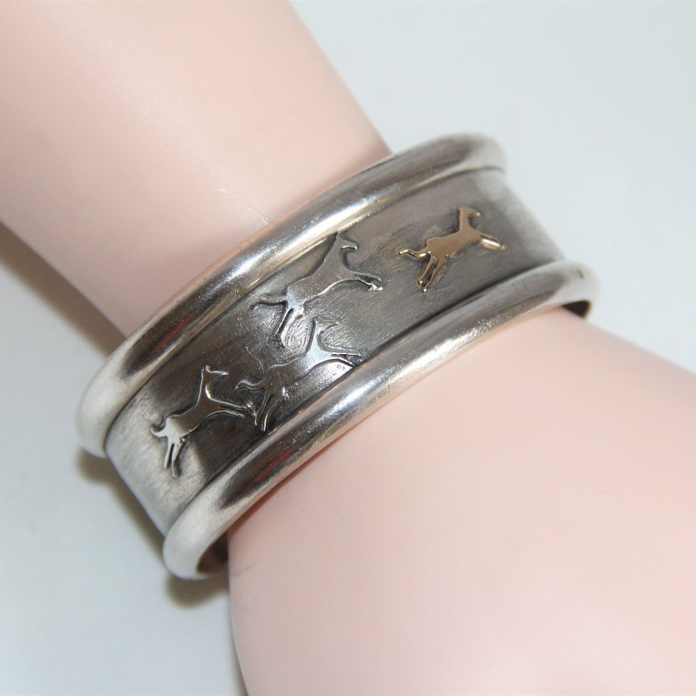Solid Sterling Silver 14 k Gold Leaping Horse Cuff
